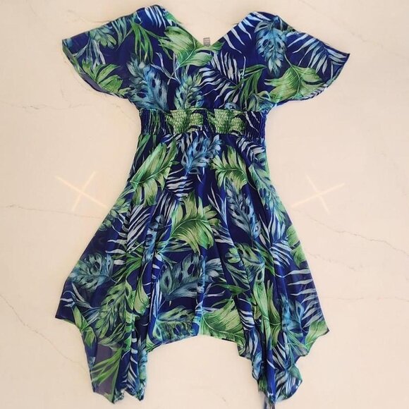 NEW Rabbit Rabbit Rabbit Sz 6P Flutter Sleeves Asymmetrical Dress Tropical Leaf - Picture 9 of 11